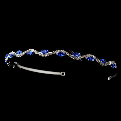 Silver Crystal Sapphire Accent Headband - La Bella Bridal Accessories