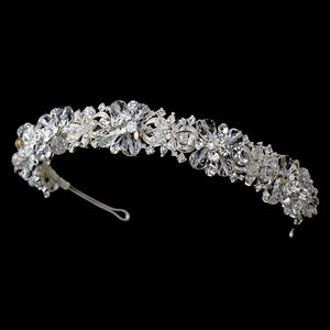 Silver Crystal & Swarovski Crystal Headpiece Tiara - La Bella Bridal Accessories