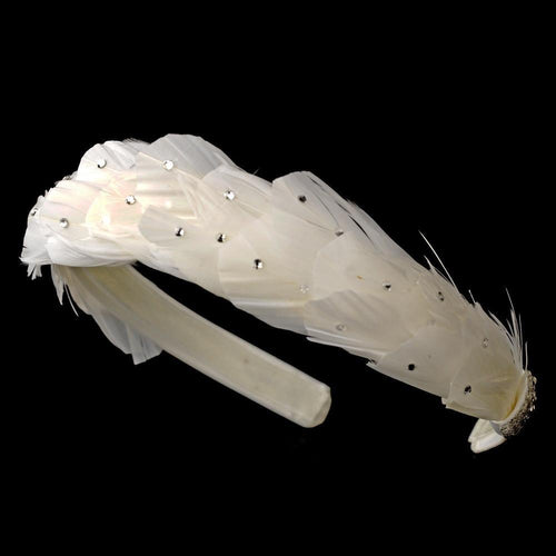 Feather & Crystal Accented Bridal Headband (White or Ivory) - La Bella Bridal Accessories