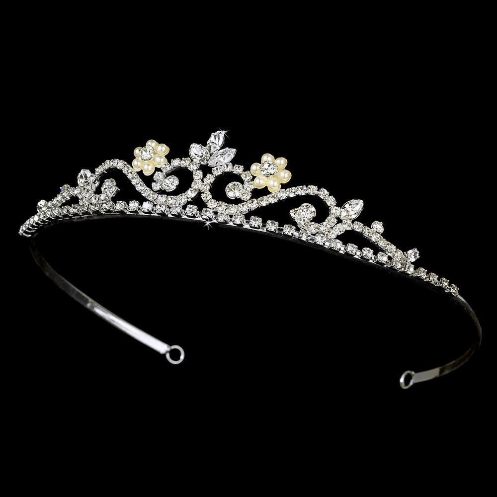 Silver Crystal and Faux Pearl Tiara - La Bella Bridal Accessories