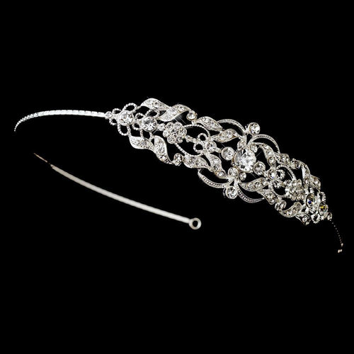 Silver Plated Crystal Bridal Headband - La Bella Bridal Accessories