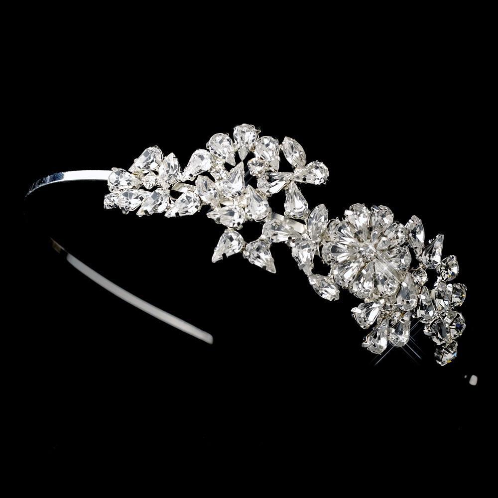 Crystal Floral Side Accented Bridal Headband - La Bella Bridal Accessories