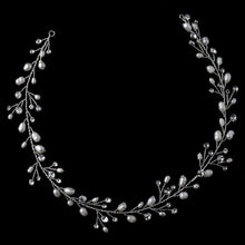 Silver Crystal & Freshwater Pearl Vine Elastic Headband - La Bella Bridal Accessories