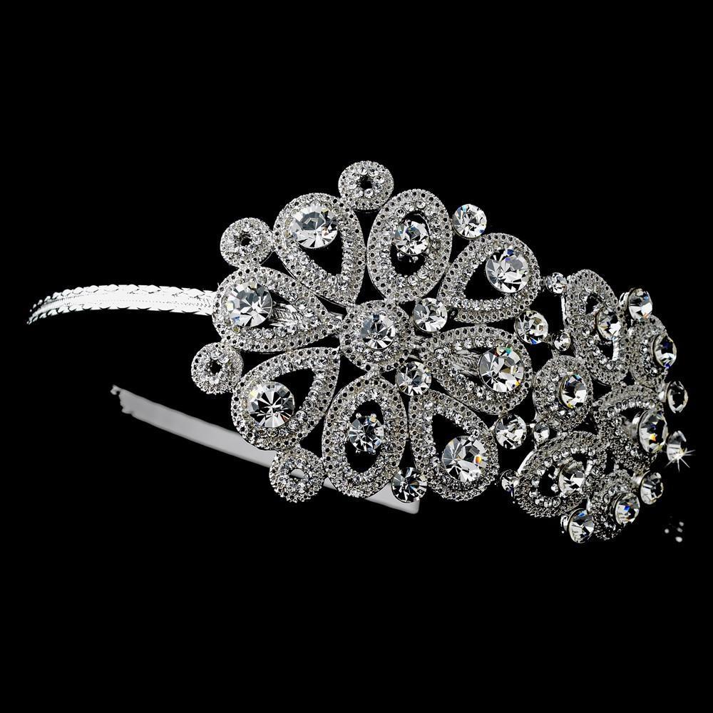 Vintage Floral Crystal Covered Headpiece with Side Accent in Silver - La Bella Bridal Accessories