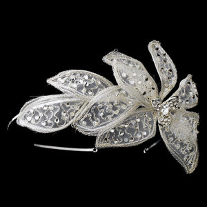 Silver Flower Side Accented Headpiece - La Bella Bridal Accessories