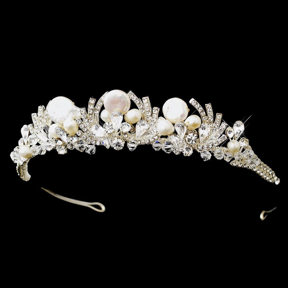 Freshwater Pearl & Crystal Tiara Headpiece - La Bella Bridal Accessories