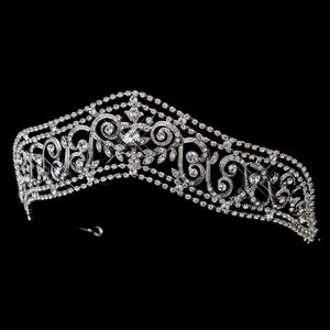 Antique Silver Crystal Bridal Tiara Headpiece - La Bella Bridal Accessories