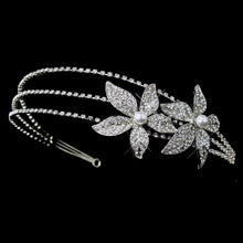 Antique Silver Plated Pearl & Crystal Starflower Side Accented Headband - La Bella Bridal Accessories