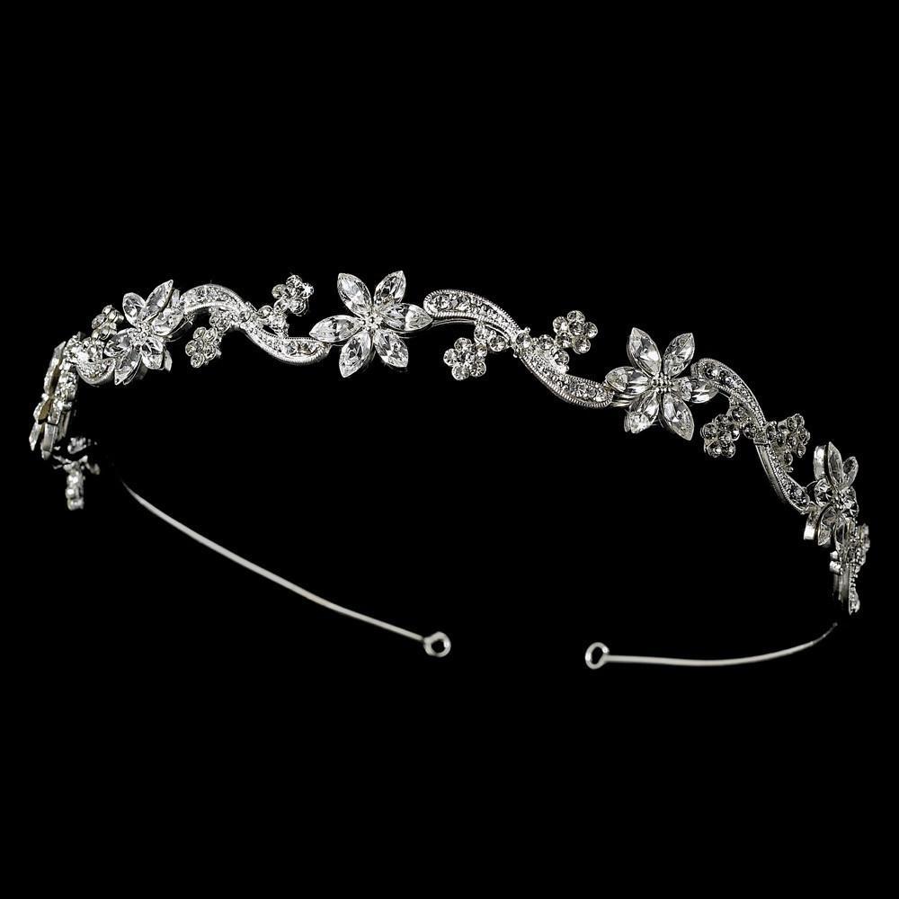 Floral Swirl Crystal Bridal Headband Headpiece - La Bella Bridal Accessories