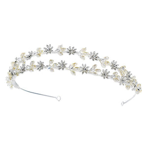Elegant Fresh water Pearl & Crystal Wired Double Row Headband - La Bella Bridal Accessories