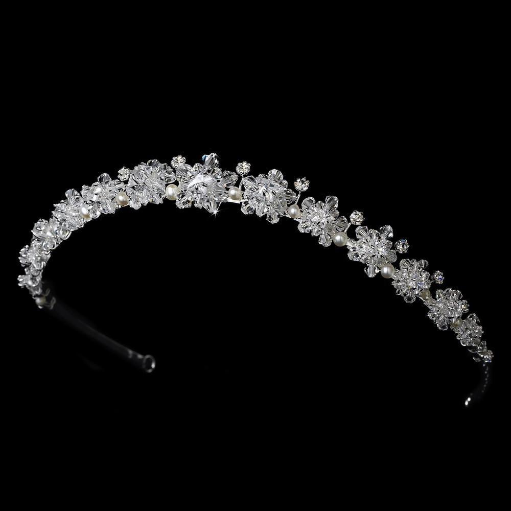Floral Swarovski & Freshwater Pearl Headband in Silver - La Bella Bridal Accessories