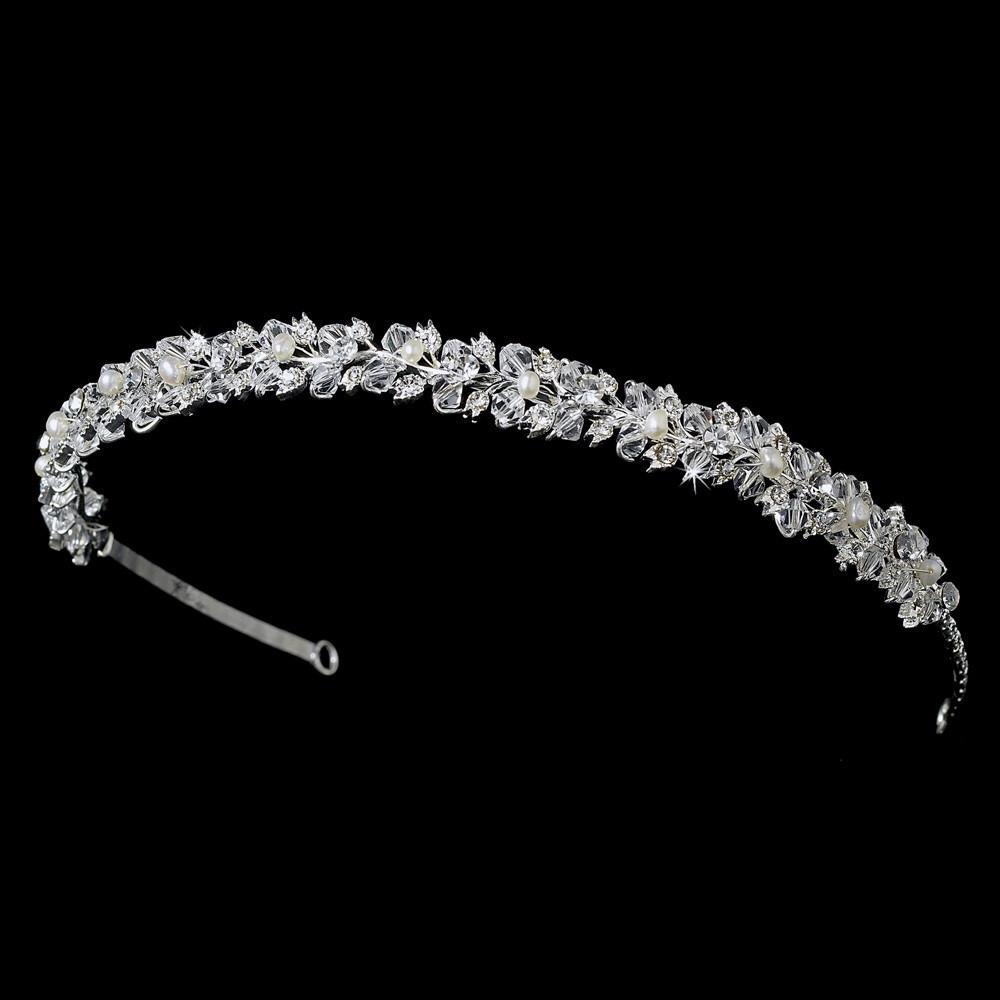 Couture Swarovski Crystal & White Freshwater Pearl Wedding Tiara - La Bella Bridal Accessories