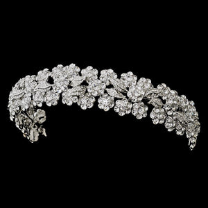Antique Silver Floral Crystal Headband - La Bella Bridal Accessories