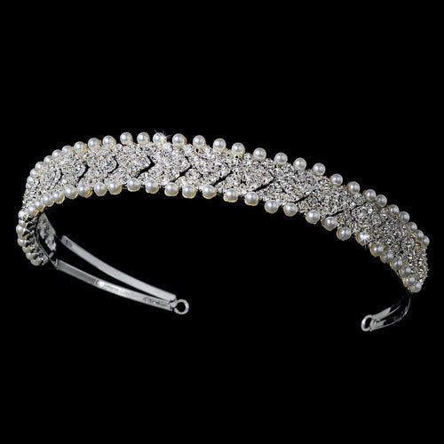 Crystal and Pearl Wedding Tiara Band - La Bella Bridal Accessories