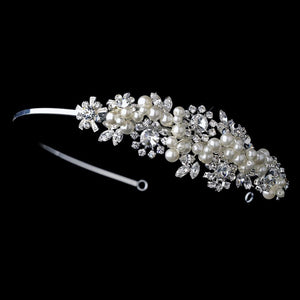 Silver Crystal & Pearl Side Accented Headband - La Bella Bridal Accessories