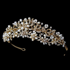 Gold Freshwater Pearl Bridal Headpiece - La Bella Bridal Accessories