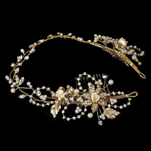 Crystal & Pearl Vintage Bridal Hair Vine Headpiece - La Bella Bridal Accessories