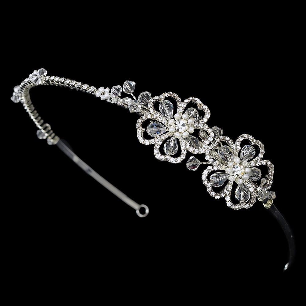 Floral Swarovski Bridal Headband - La Bella Bridal Accessories