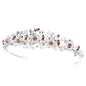 Crystal Bridal Tiara with Pink Accents - La Bella Bridal Accessories