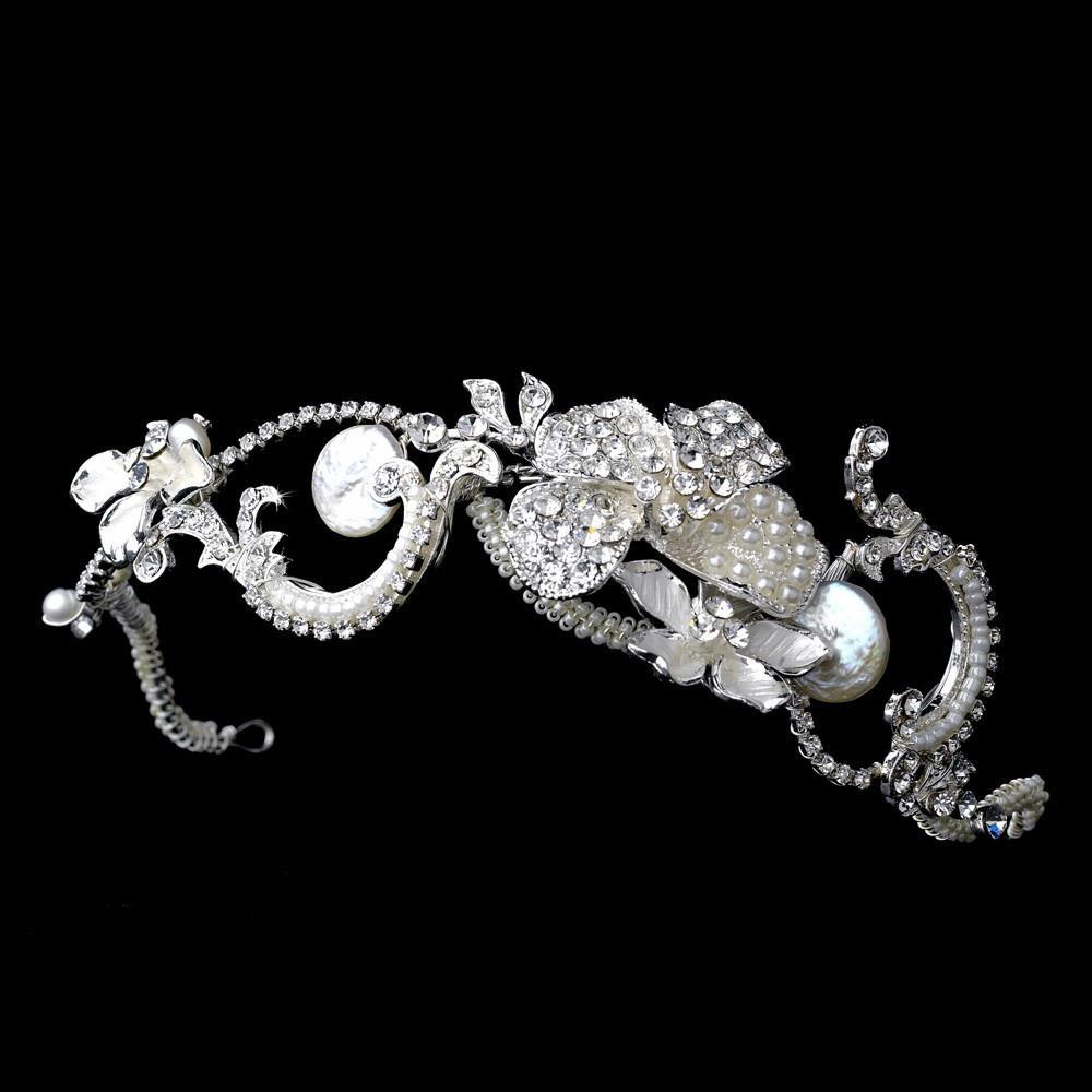 Artsy Modern Silver & Crystal Wedding Headpiece - La Bella Bridal Accessories