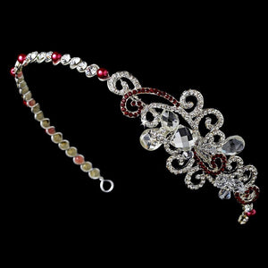 Red Crystal Bridal Tiara with Side Ornamentation - La Bella Bridal Accessories