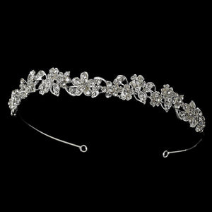 Charming Antique Silver Crystal Flower Headband - La Bella Bridal Accessories