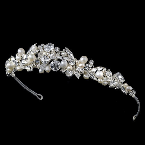 Silver and Ivory Pearl Bridal Tiara - La Bella Bridal Accessories