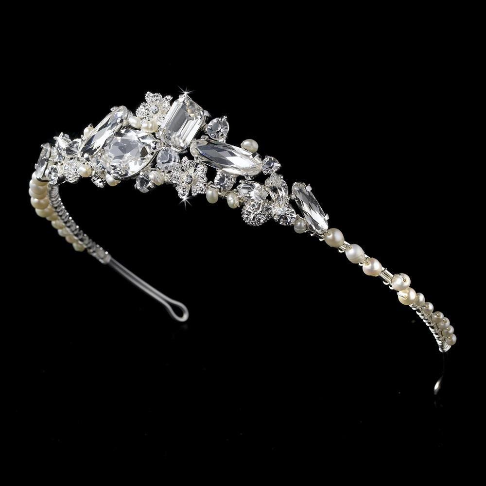 Silver and Freshwater Pearl Bridal Tiara - La Bella Bridal Accessories