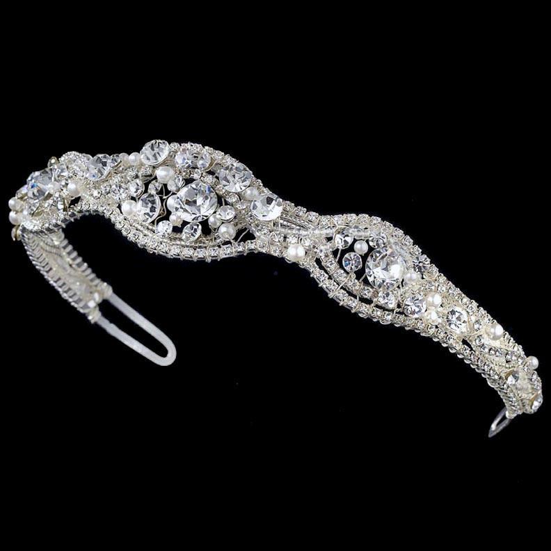 Silver and White Pearl Bridal Headband - La Bella Bridal Accessories
