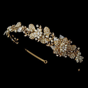 Headpiece 8279 Gold White Potato Pearl - La Bella Bridal Accessories