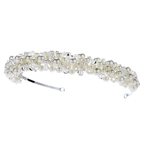 Pearl and Swarovski Crystal Bridal Headband - La Bella Bridal Accessories