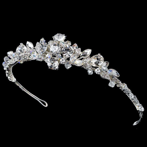 Silver Plated AB Crystal Tiara Wedding Headpiece - La Bella Bridal Accessories