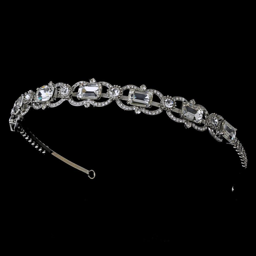 Antique Vintage Silver Bridal Crystal Headband - La Bella Bridal Accessories