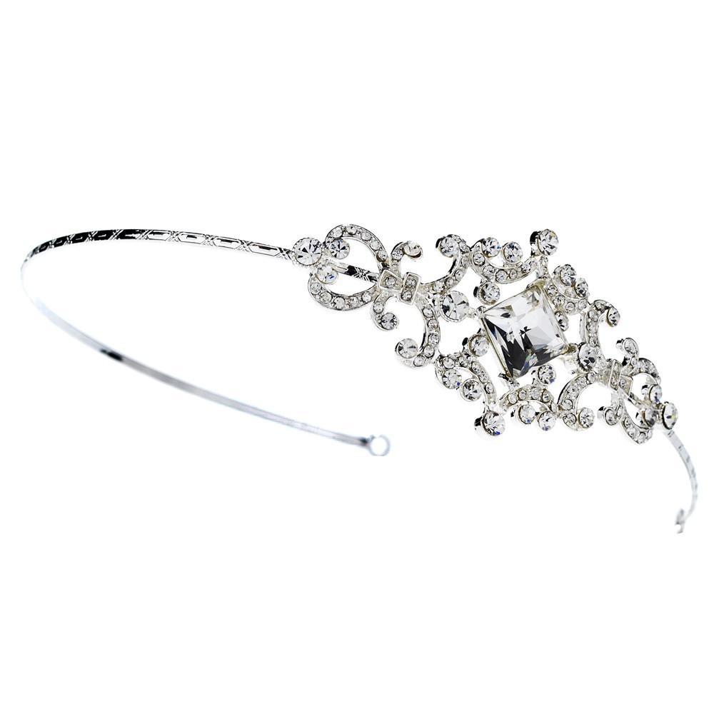 Silver Vintage Couture Crystal Bridal Side Accented Headband - La Bella Bridal Accessories
