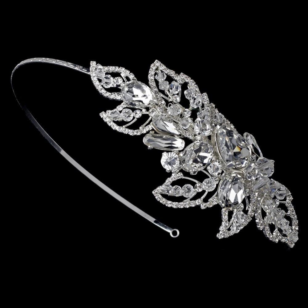 Silver Modern Crystal Couture Side Accented Headband - La Bella Bridal Accessories