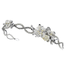 Antique Silver Ivory Bridal Headband with Flower Accents - La Bella Bridal Accessories