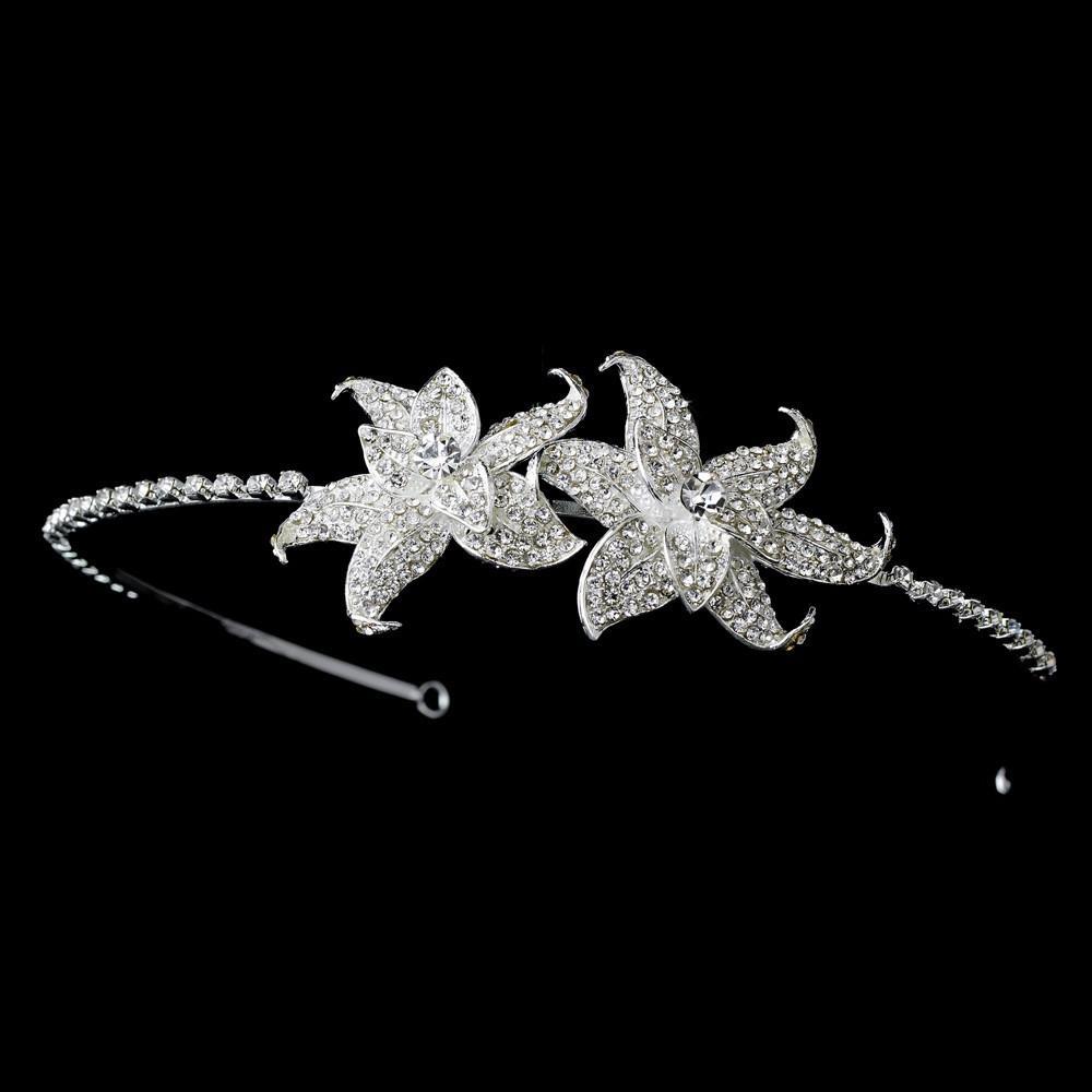 Elegant Silver Crystal Encrusted Flower Headpiece - La Bella Bridal Accessories