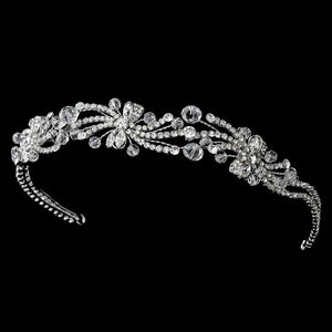 Floral Rhodium Flower Crystal Spray Headpiece - La Bella Bridal Accessories