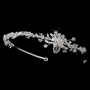 Silver Swarovski Crystal Floral Leaf Side Accented Headpiece - La Bella Bridal Accessories