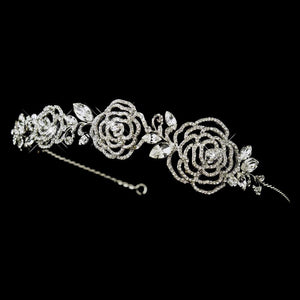 Antique Silver Crystal Flower Rose Headband - La Bella Bridal Accessories