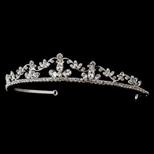 Dainty Silver Crystal Wedding Tiara Headpiece - La Bella Bridal Accessories