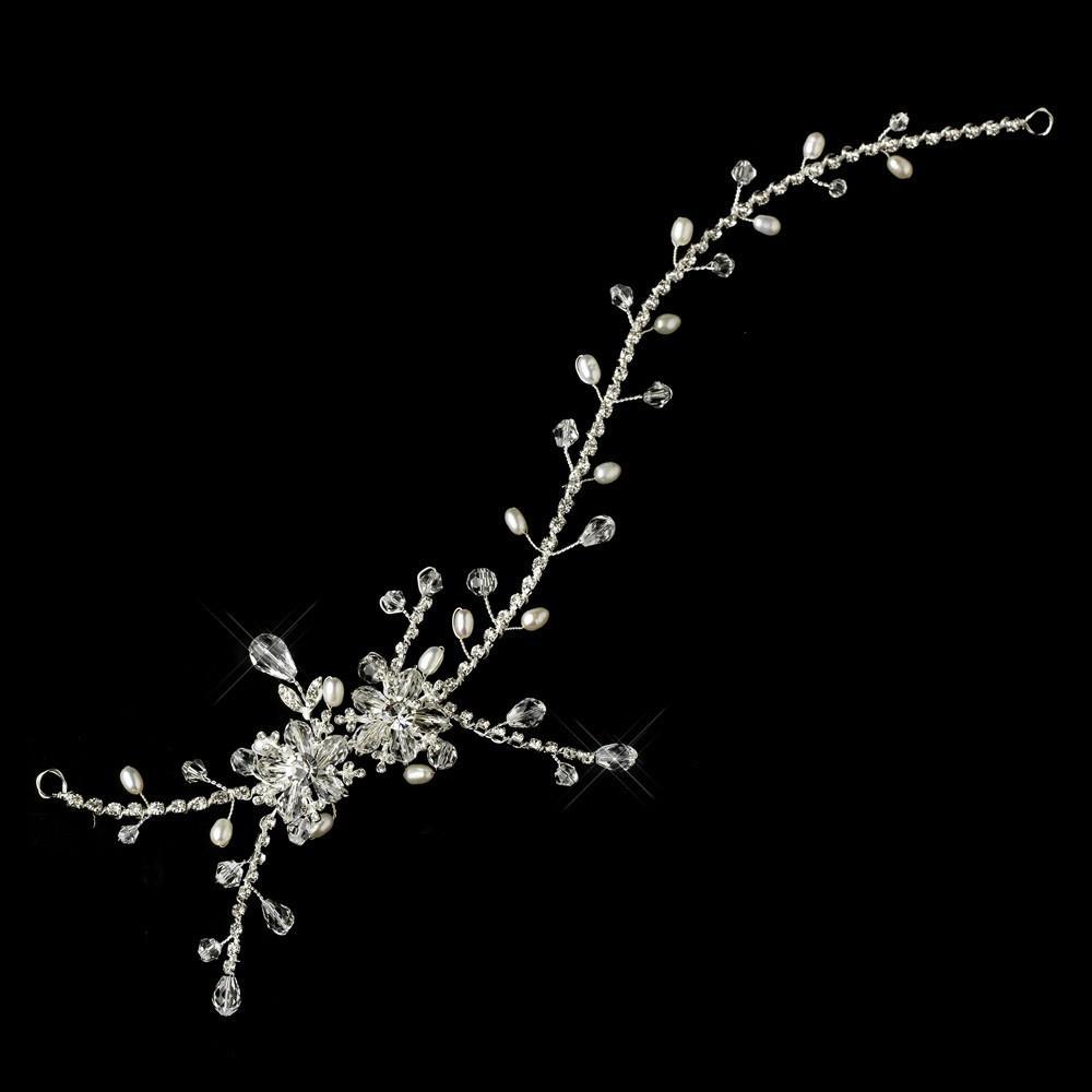 Silver Crystal & Pearl Headpiece - La Bella Bridal Accessories