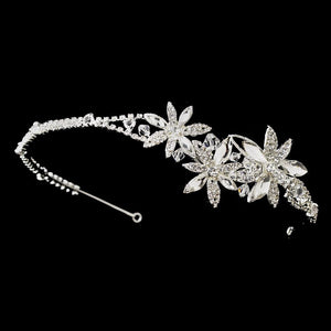 Triple Flower Accented Crystal Headband - La Bella Bridal Accessories