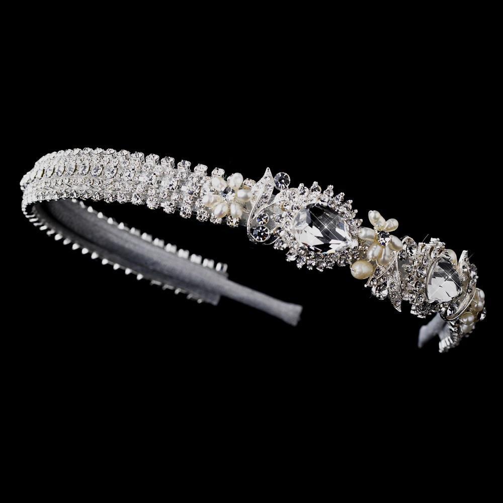 Silver Freshwater Pearl & Crystal Headband - La Bella Bridal Accessories