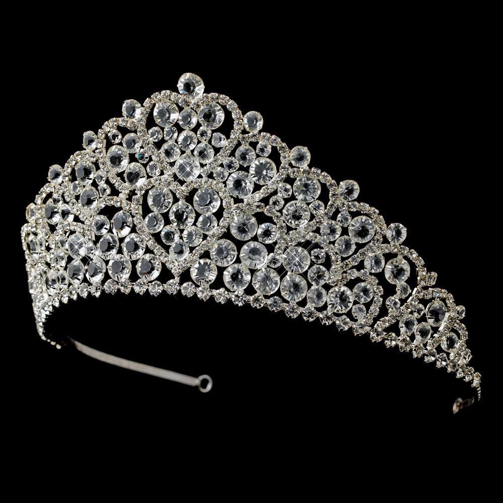 Silver Plated Royal Crystal Bridal Tiara Headpiece - La Bella Bridal Accessories
