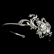 Antique Silver Side Accented Crystal Bridal Flower Headpiece - La Bella Bridal Accessories