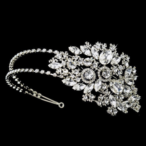 Antique Silver Side Accented Crystal Bridal Headband - La Bella Bridal Accessories