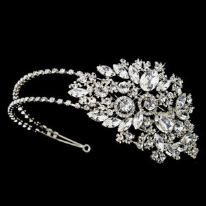 Antique Silver Side Accented Crystal Bridal Headband - La Bella Bridal Accessories
