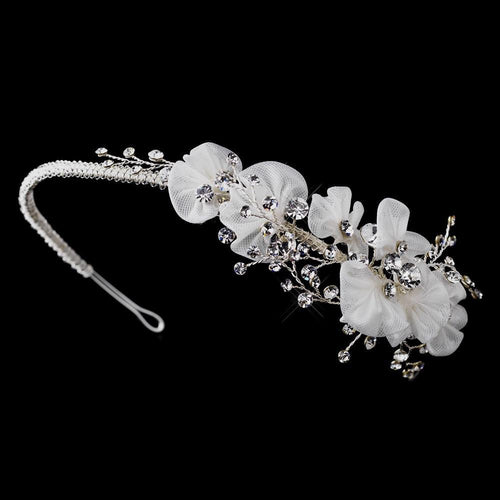 Vintage Inspired Ivory Antique Silver Crystal Headband - La Bella Bridal Accessories