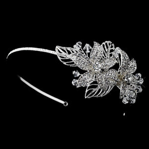 Silver Crystal Side Accented Flower Headband - La Bella Bridal Accessories